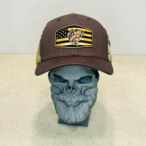 Custom Leatherette Patch -Bass Fish & Flag on Men's Camo Richardson Style -112P